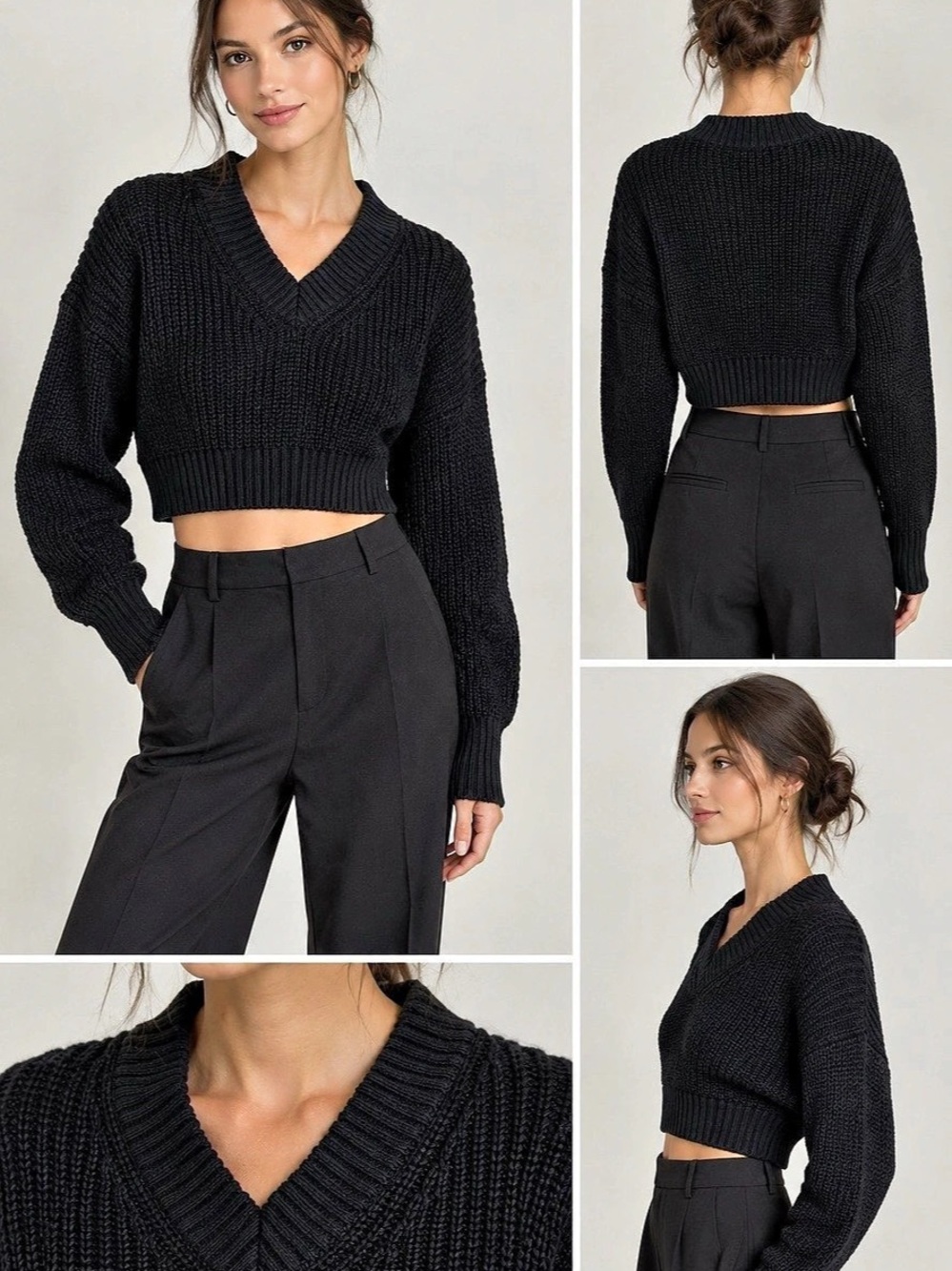 Banana Republic Black Cotton V-Neck Cropped Sweater Size XS